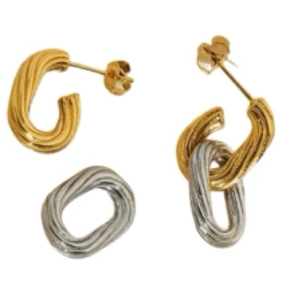Two Tone Earrings*Mixed Metal Bicolor Earrings*Gold Textured Earrings*Waterproof - Picture 4 of 5